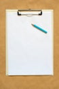 Pencil, clipboard and note paper as copy space Royalty Free Stock Photo