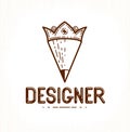 Pencil combined with crown, vector simple trendy logo or icon for designer or studio, creative king, royal design.