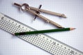 Pencil compass and ruler Royalty Free Stock Photo