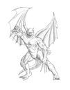 Pencil Concept Art Drawing of Fantasy Winged Demon or Devil Monster Royalty Free Stock Photo