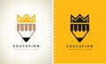 Pencil and crown logo vector. Education symbol.