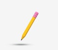 Pencil 3D Icon. Realistic 3d rendered yellow pencil symbol on white background. Royalty Free Stock Photo