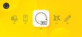 Pencil, 360 degrees and Fingerprint minimal line icons. For web application, printing. Vector
