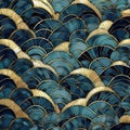 Abstract Golden And Blue Waves Seamless Pattern On Blue Background Royalty Free Stock Photo