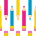 Pencil doodle Seamless vector pattern. Cartoon, yellow, pink, blue, cyan