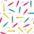 Pencil doodle Seamless vector pattern. Cartoon, yellow, pink, blue, cyan