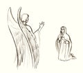 Pencil drawing. The angel Gabriel appeared to Mary Royalty Free Stock Photo