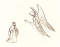 Pencil drawing. The angel Gabriel appeared to Mary Royalty Free Stock Photo