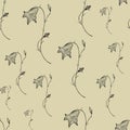 Pencil drawing bellflowers on beige/brown background. Elegant linen, textile seamless pattern. Print, wallpaper, wedding, statione Royalty Free Stock Photo