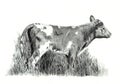 Pencil Drawing of Calf standing in Grass