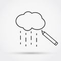 Pencil drawing cloud with rain. Outline simple flat icon.