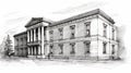 Classical Proportions And Contemporary Designs In Pencil Drawing Of A Large Building With Columns Royalty Free Stock Photo