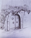Drawing of the ancient door