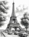 Pencil drawing of Eiffel tower in Paris, France. Royalty Free Stock Photo