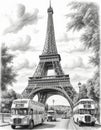 Pencil drawing of Eiffel tower in Paris, France. Royalty Free Stock Photo