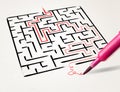 Pencil drawing the exit way out from maze Royalty Free Stock Photo
