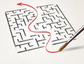 Pencil drawing the exit way out from maze Royalty Free Stock Photo