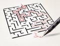 Pencil drawing the exit way out from maze Royalty Free Stock Photo