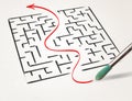 Pencil drawing the exit way out from maze Royalty Free Stock Photo