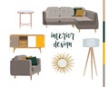 INterior design hand drawn elements collection. furniture drawing. vector illustration