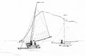 Pencil drawing from ice sailing on the Gouwzee in Netherland Royalty Free Stock Photo