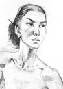 Pencil drawing illustration, female nudity portrait Royalty Free Stock Photo