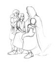 Pencil drawing. Jesus and children Royalty Free Stock Photo