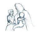 Pencil drawing. Jesus and children Royalty Free Stock Photo