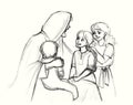 Pencil drawing. Jesus and children Royalty Free Stock Photo