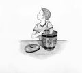 Little Boy Stealing Cookies with Hand in Jar Pencil Drawing