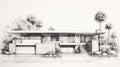 Pencil Drawing Of Modern Home In Palm Springs With Flattened Perspective