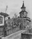 Pencil Drawing of The Old Clock Tower in Tryavna