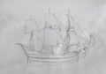 Pencil drawing of sailing ship