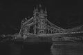 Pencil drawing of a Tower bridge on black background. Pencil ske