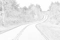 Pencil drawing of a winding paved road leading deeper into the rainforest on Kauai Royalty Free Stock Photo