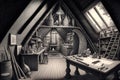 pencil-drawn attic filled with curiosities and hidden treasures