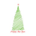 Pencil drawn christmas tree. Vector. Greeting card for the holiday new year. Empty space for text or advertising Royalty Free Stock Photo