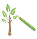 Pencil draws green tree. Eco spring floral Royalty Free Stock Photo