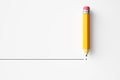 Pencil draws a line and a dot on white background