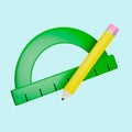 pencil draws lines with a protractor. Creates corners from geometry. 3d render