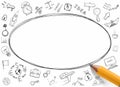 Pencil draws an oval empty frame for text. Banner template