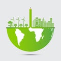 Pencil Ecology and Environmental Concept,Town With Eco-Friendly Ideas,Vector Illustration