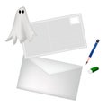 A Pencil and Envelope with Halloween Ghost