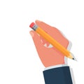 Pencil eraser holding in hand. Vector illustration flat design Royalty Free Stock Photo