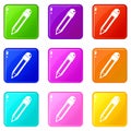 Pencil with eraser icons 9 set Royalty Free Stock Photo