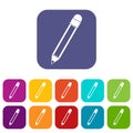 Pencil with eraser icons set flat Royalty Free Stock Photo