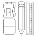 Pencil, eraser, ruler and sharpener coloring page