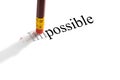 Pencil eraser trying to remove the word `impossible` on paper. Concept. Royalty Free Stock Photo