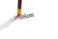 Pencil eraser trying to remove the word `problem` on paper. Concept. Royalty Free Stock Photo