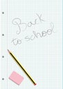 Pencil and eraser on a written notebook gridded sheet Royalty Free Stock Photo